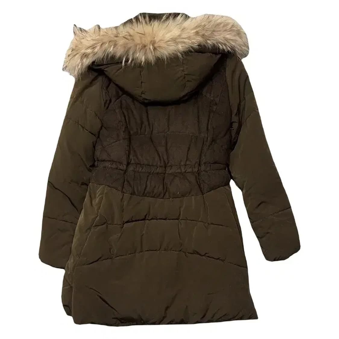 온앤온 브라운 허리 밴딩 덕다운 후드 퍼 롱 패딩 1 상품이미지2