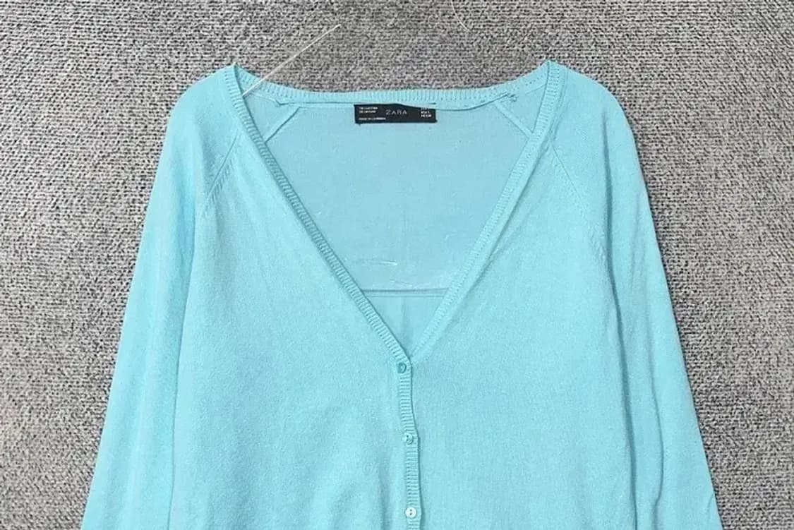 자라 라이트 블루 코튼 니트 가디건 L 상품이미지3