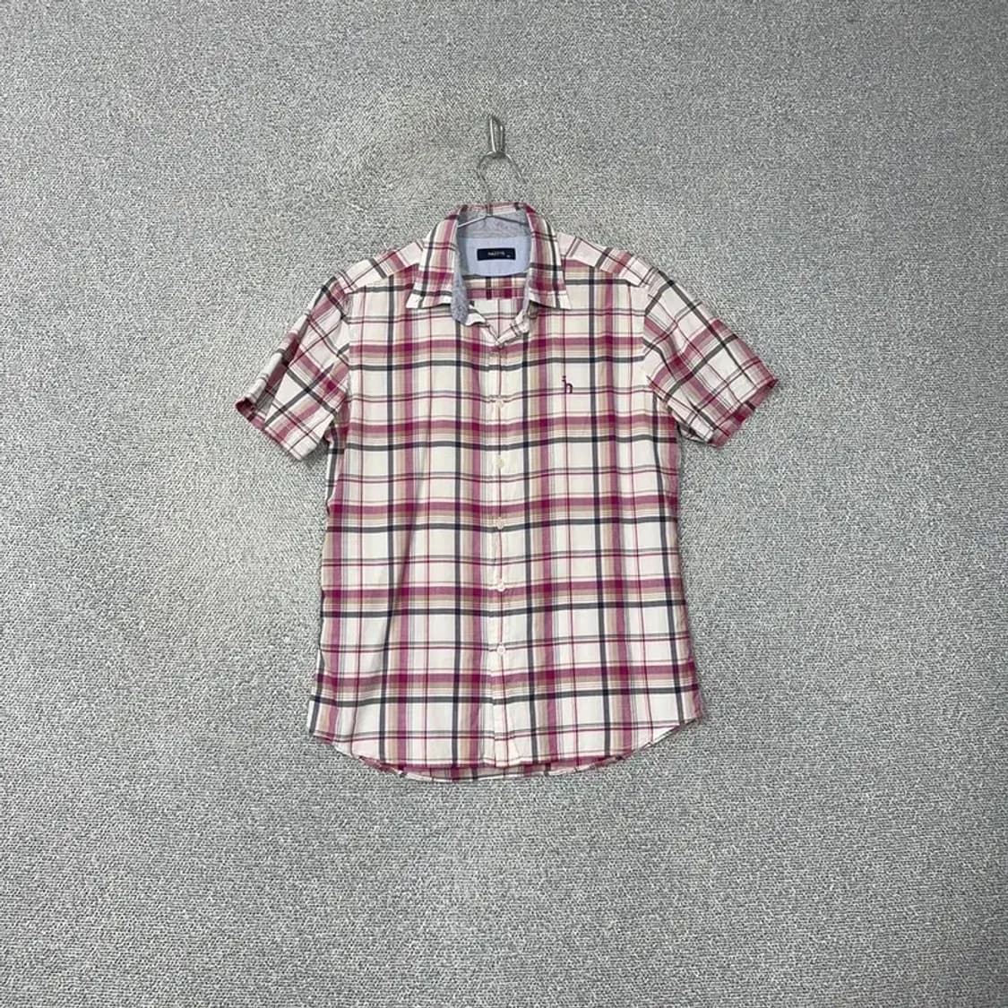 해지스 로고 남성 체크 반팔 셔츠 100 상품이미지1