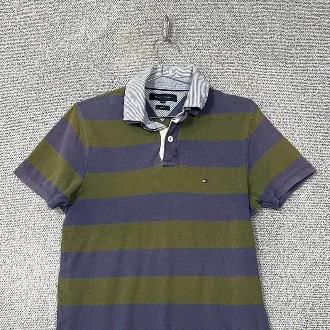 타미힐피거 스트라이프 카키 반팔 카라티 M 상품이미지3