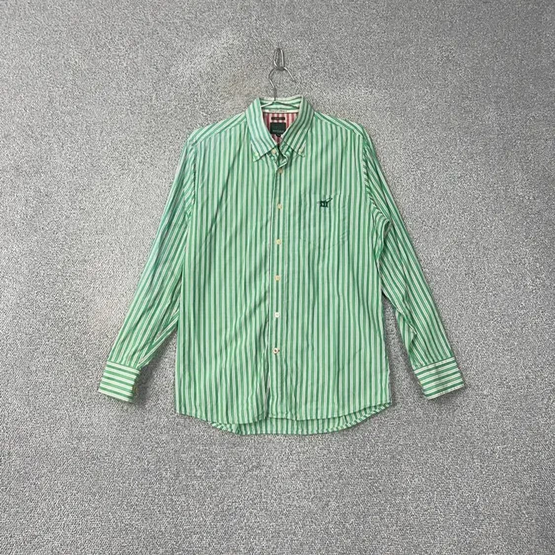 헨리코튼 로고 그린 스트라이프 셔츠 100 상품이미지1