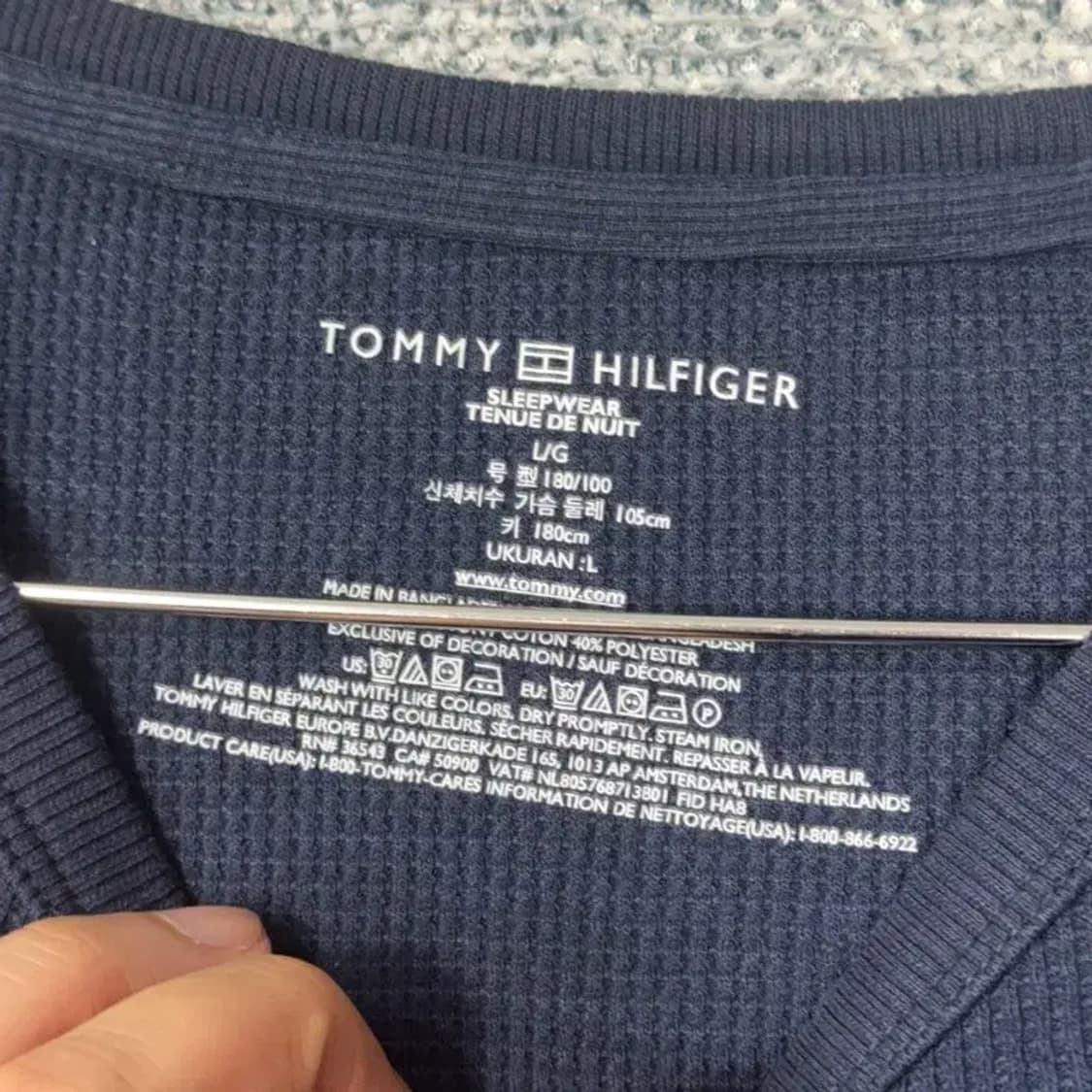 타미힐피거 네이비 와플 코튼 긴팔티 L 상품이미지3