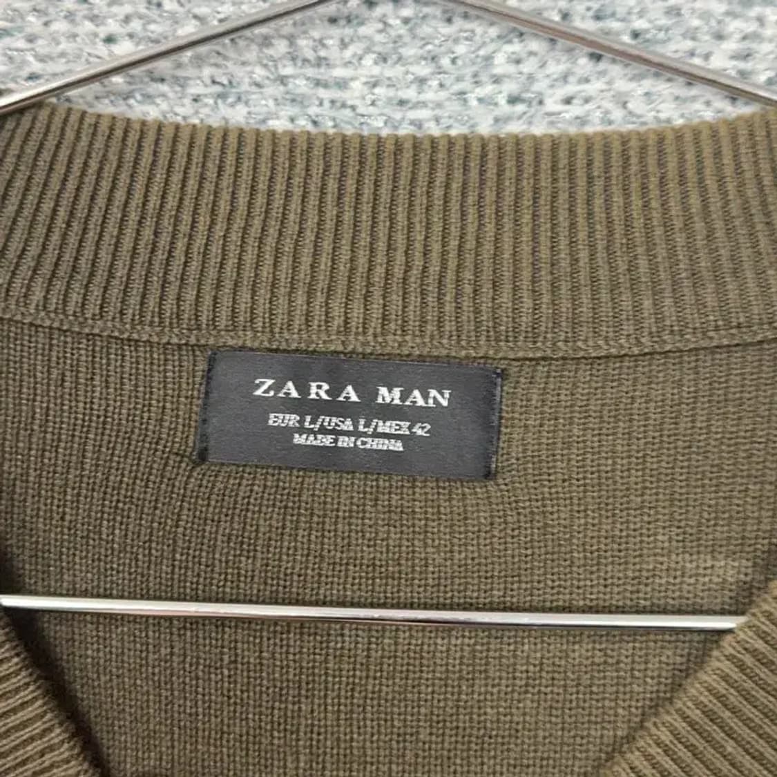 자라 맨 카키 MA-1 니트 집업 블루종 L 상품이미지5