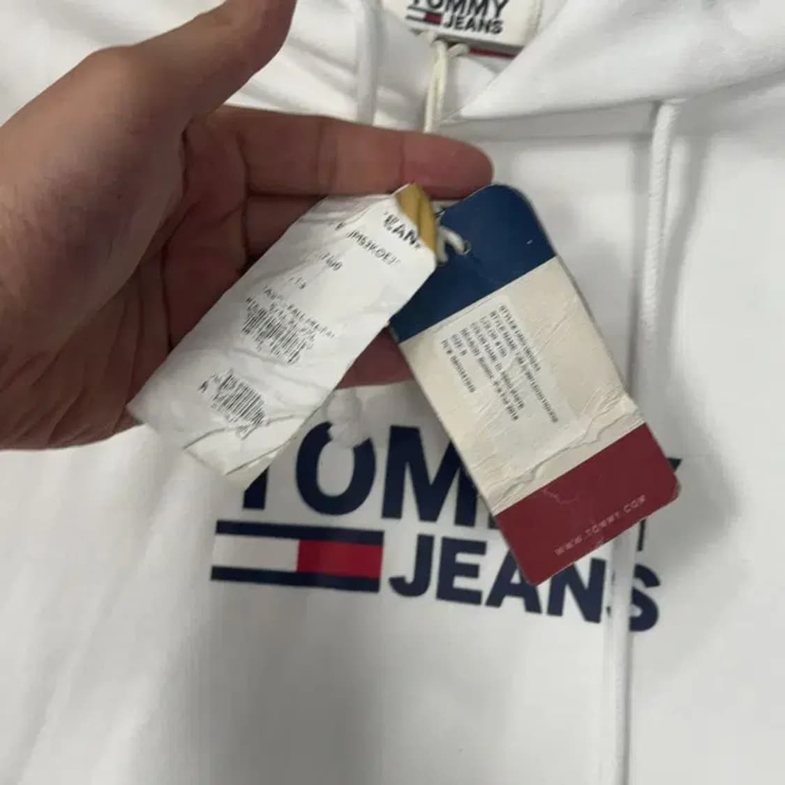 타미 진스 프린팅 로고 화이트 크림 오버핏 후드티 S 상품이미지4