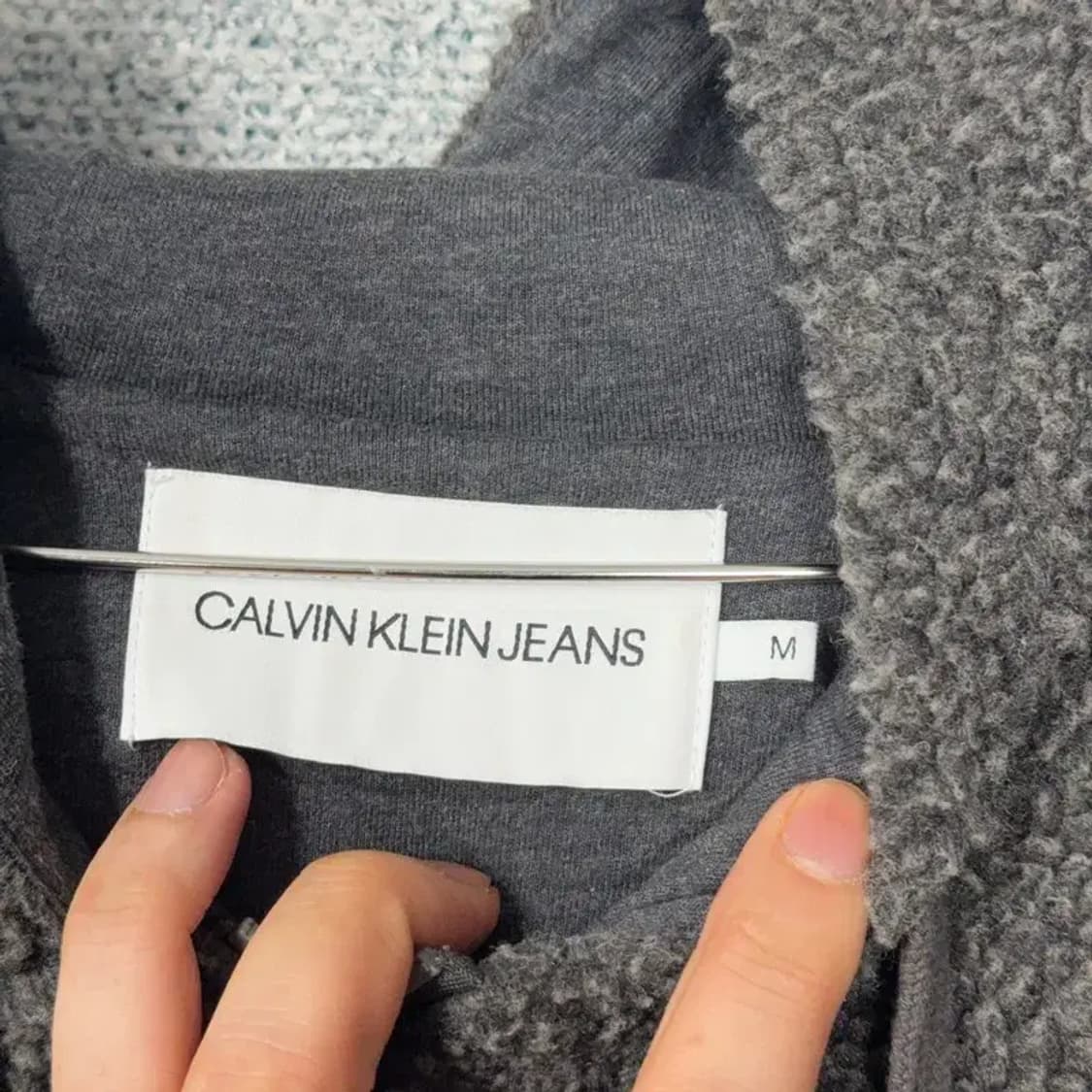캘빈클라인 로고 그레이 플리스 후드티 M 상품이미지3