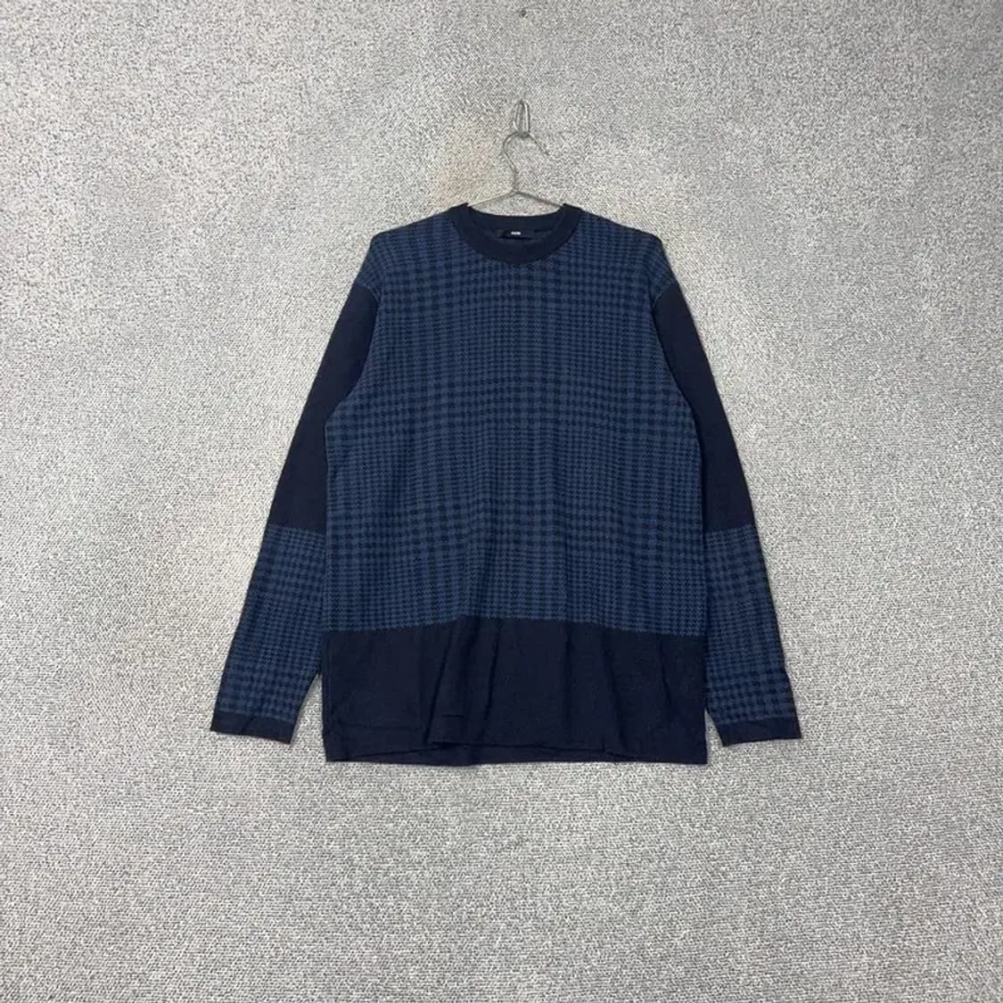한섬 시스템 체크 패턴 네이비 니트 100 상품이미지1