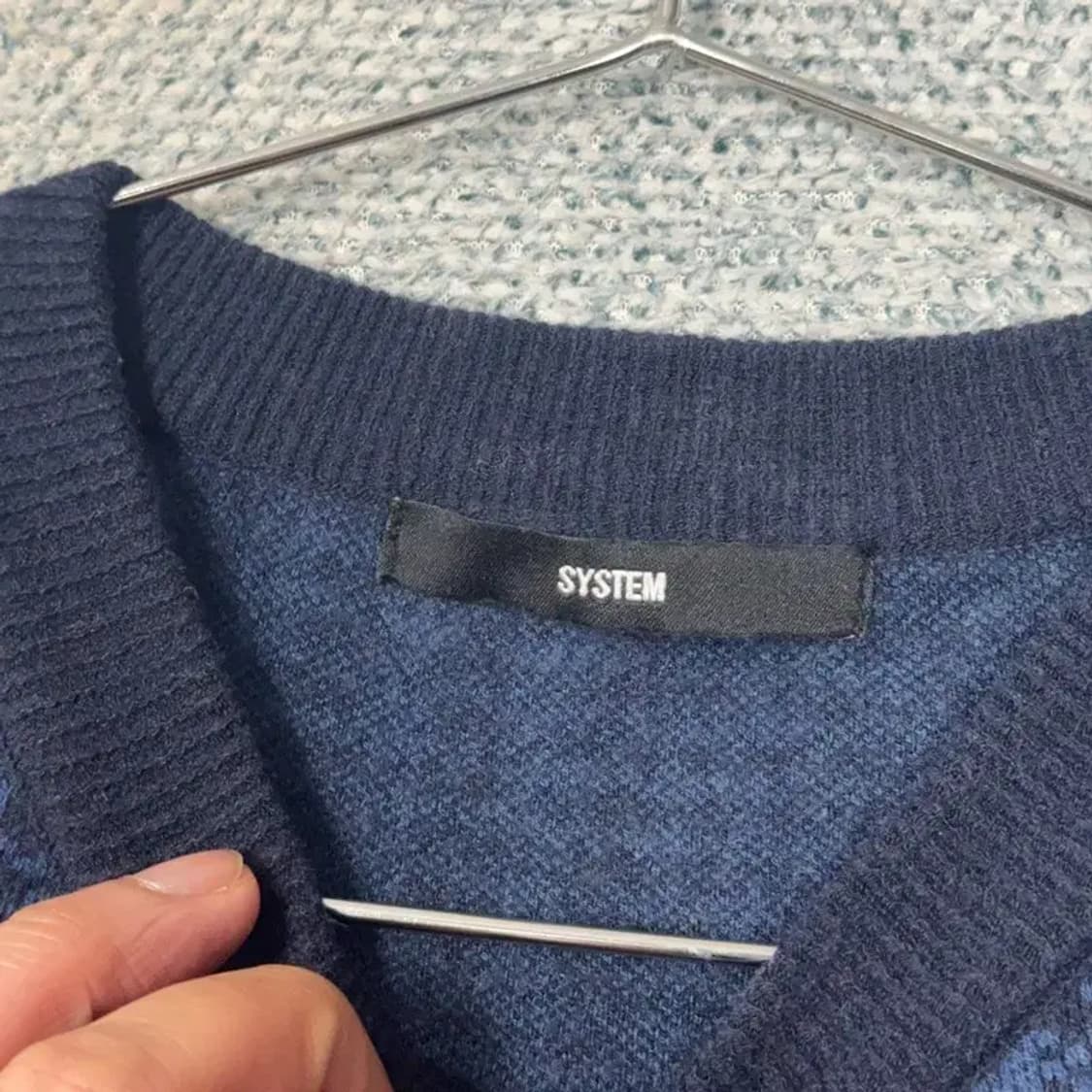 한섬 시스템 체크 패턴 네이비 니트 100 상품이미지3