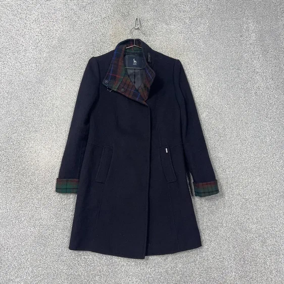 해지스 체크 포인트 여성 캐주얼 네이비 클래식 울 코트 L 상품이미지1