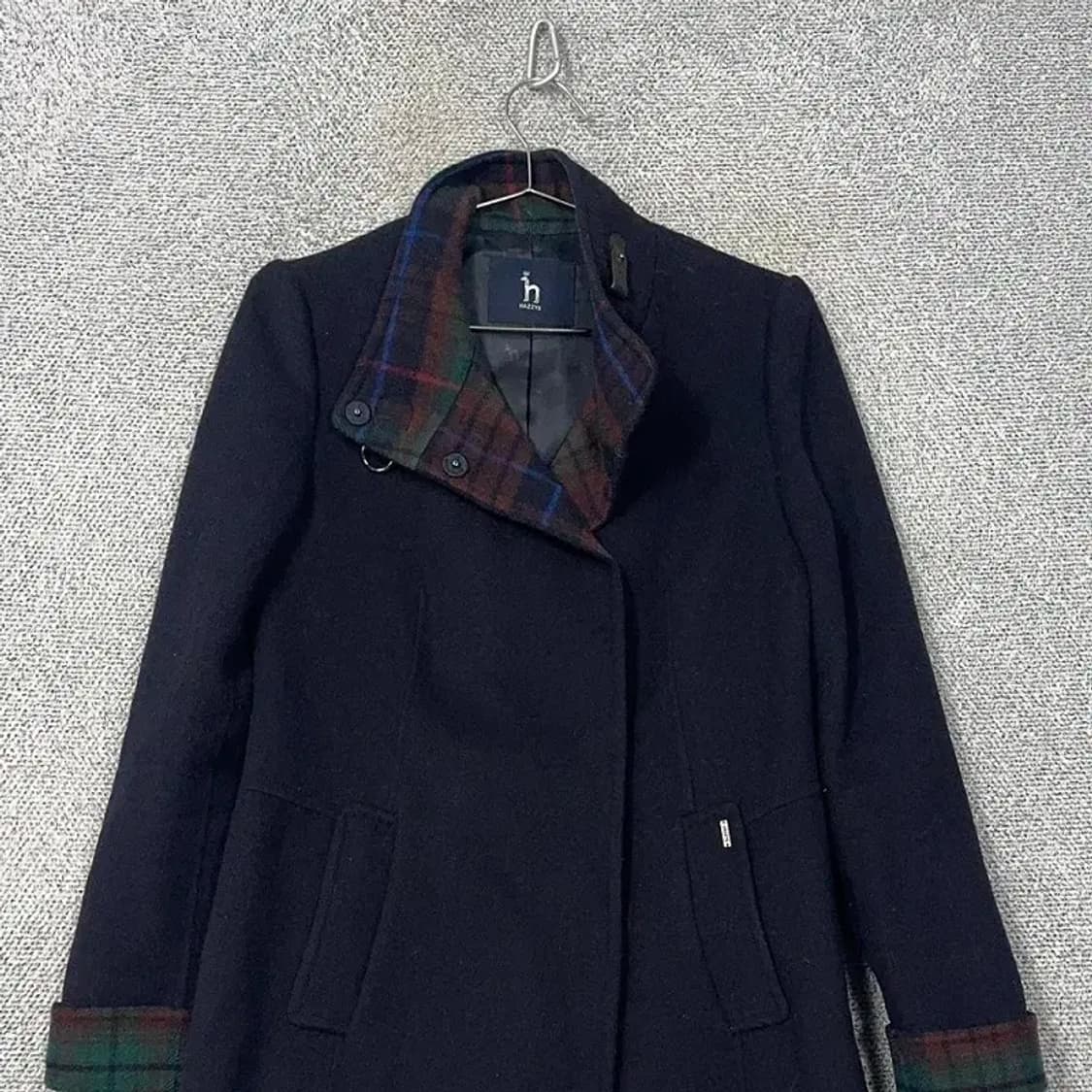 해지스 체크 포인트 여성 캐주얼 네이비 클래식 울 코트 L 상품이미지3