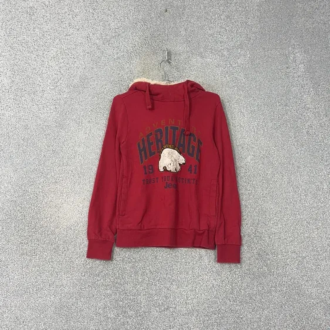 지프 프린팅 로고 레드 퍼 후드티 S 상품이미지1