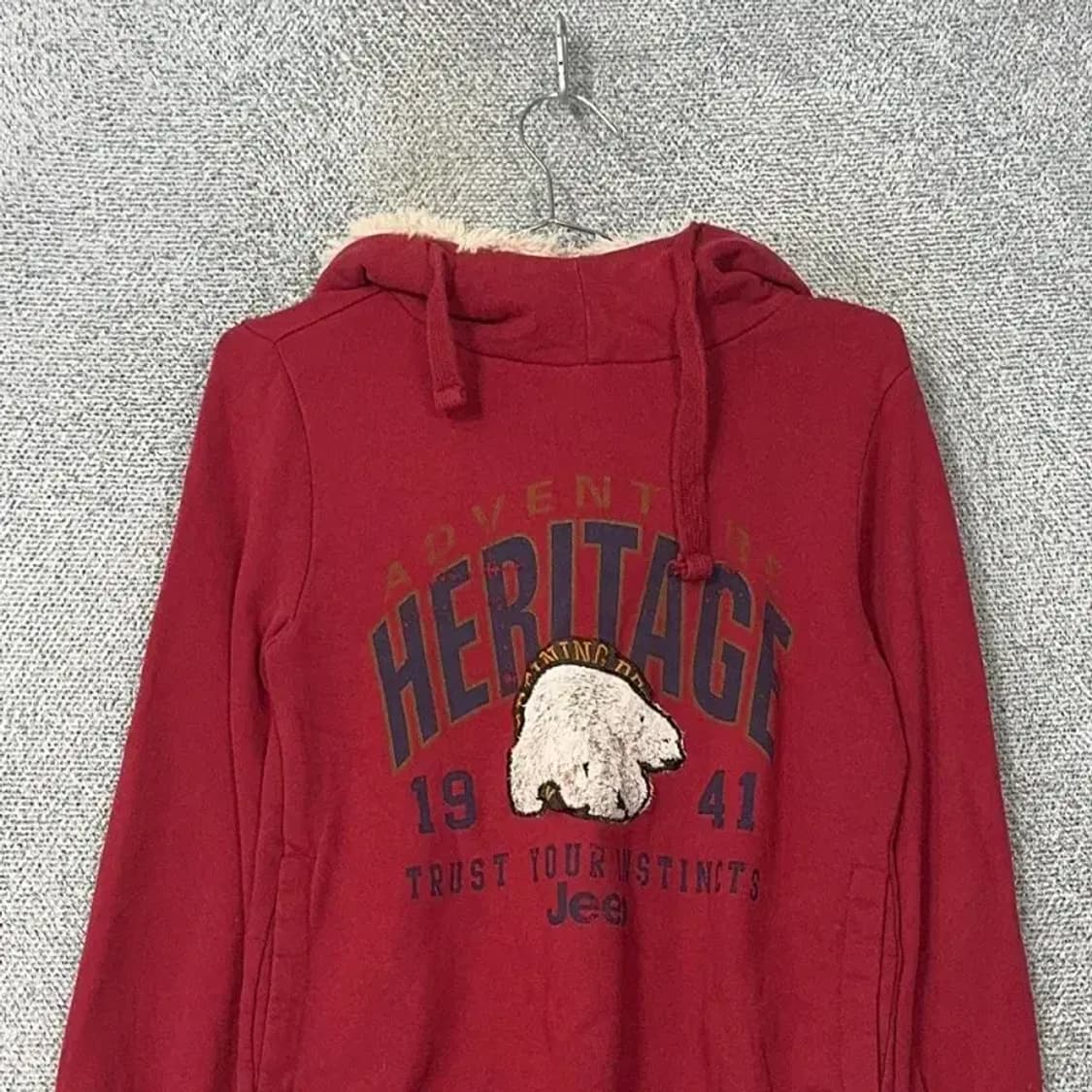 지프 프린팅 로고 레드 퍼 후드티 S 상품이미지3