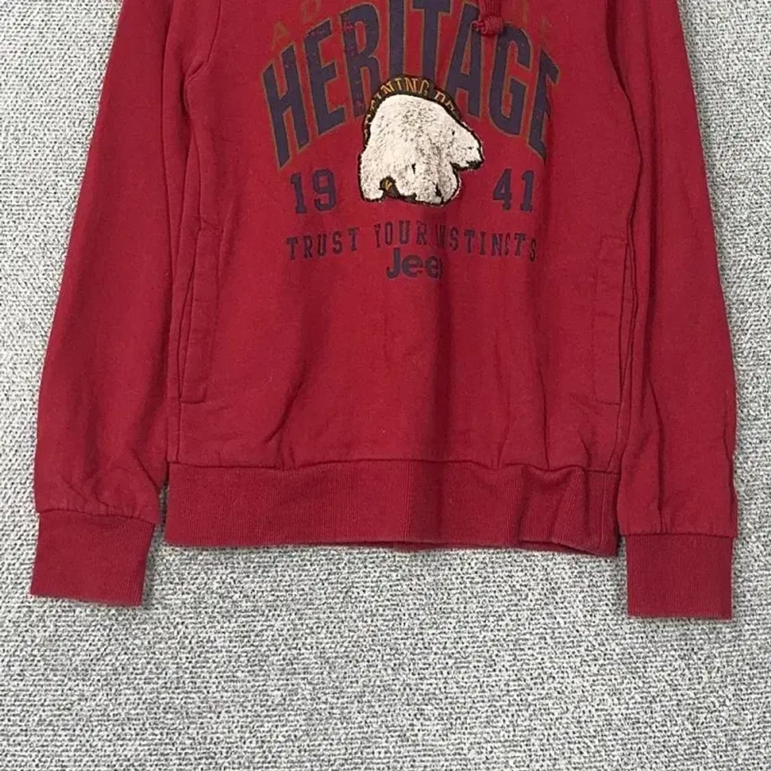 지프 프린팅 로고 레드 퍼 후드티 S 상품이미지4