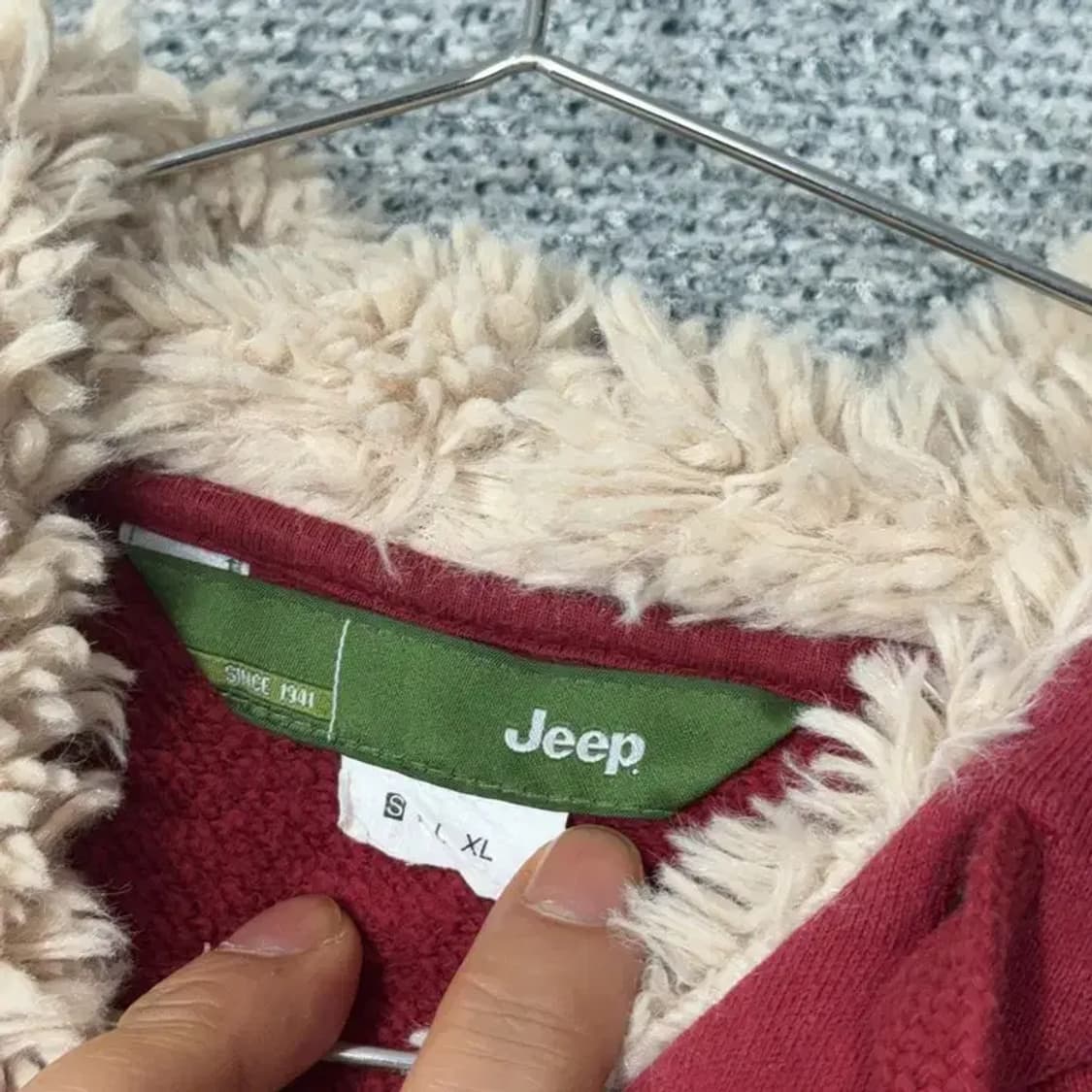 지프 프린팅 로고 레드 퍼 후드티 S 상품이미지5