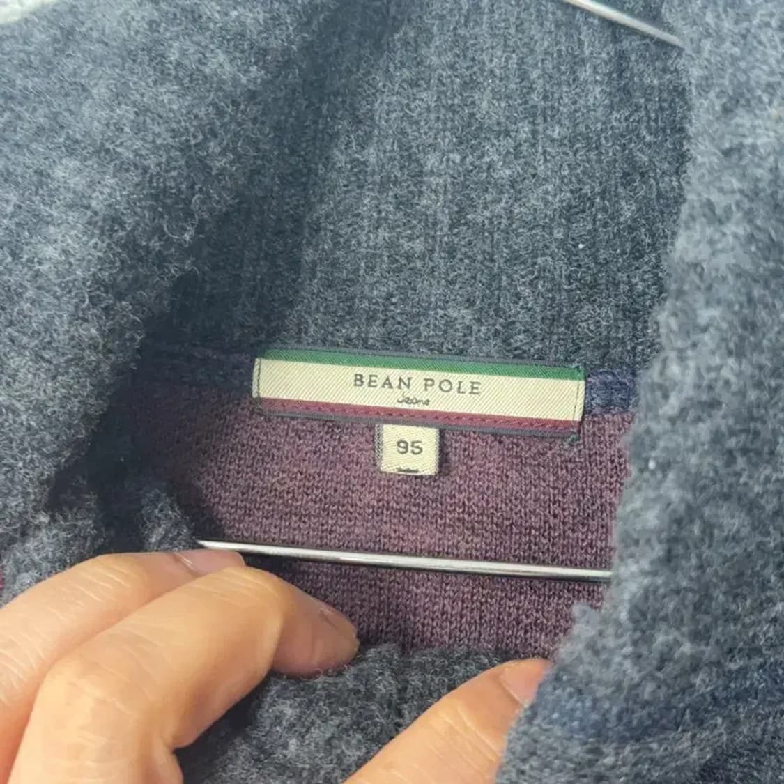 빈폴 네이비 로고 네이비 그레이 클래식 카라 니트 집업 95 상품이미지5