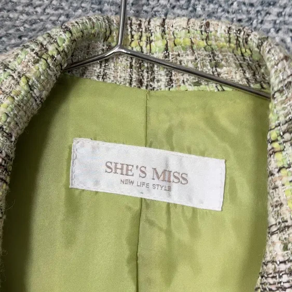 쉬스미스 라이트 그린 체크 클래식 여성 트위드 블레이저 자켓 66 상품이미지3