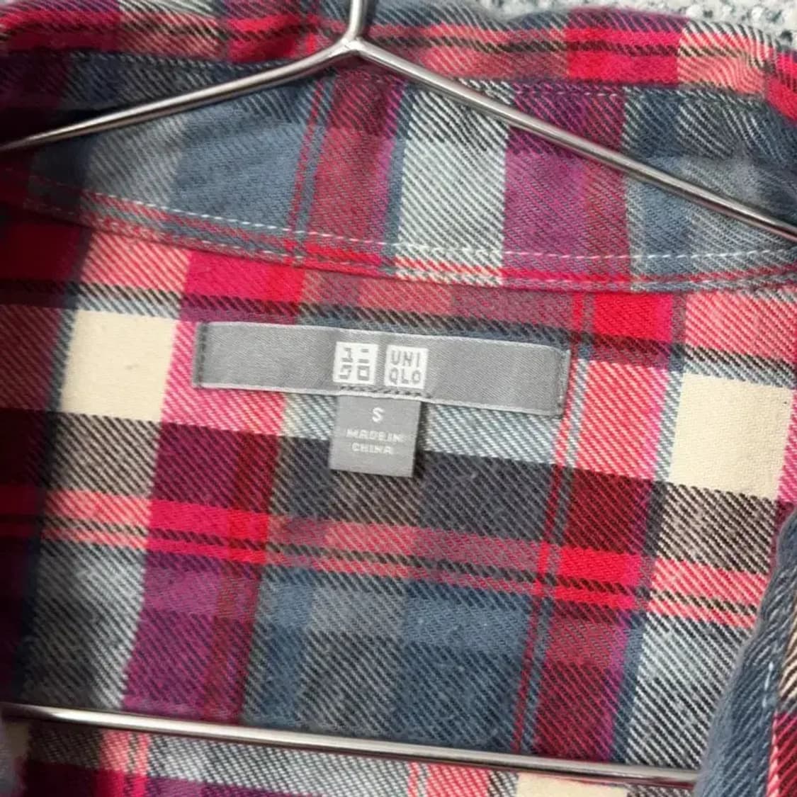 유니클로 투포켓 레드 체크 남방 S 상품이미지5