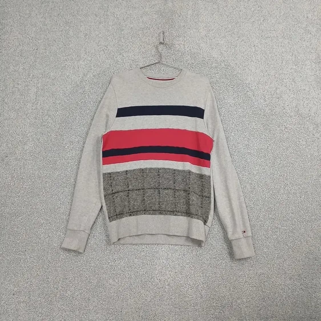 타미힐피거 스트라이프 라이트 그레이 맨투맨 S 상품이미지1