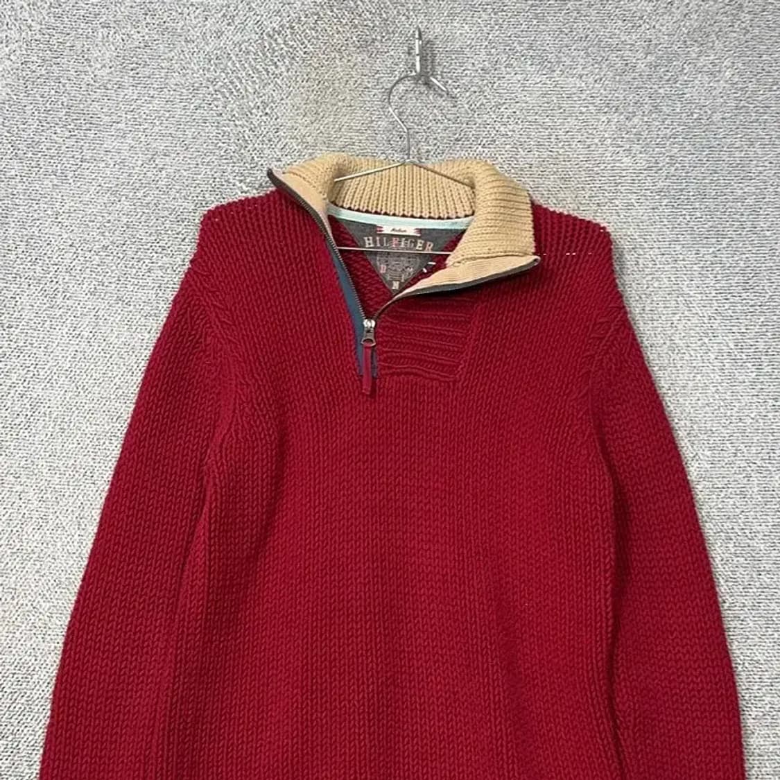 타미힐피거 레드 빈티지 사이드 반집업 니트 M 상품이미지3
