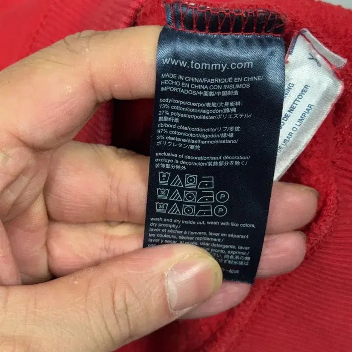 타미힐피거 스몰 로고 레드 맨투맨 M 상품이미지4