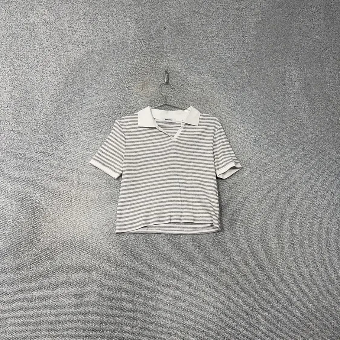 에잇세컨즈 여성 스트라이프 라이트 그레이 반팔 카라티 L 상품이미지1