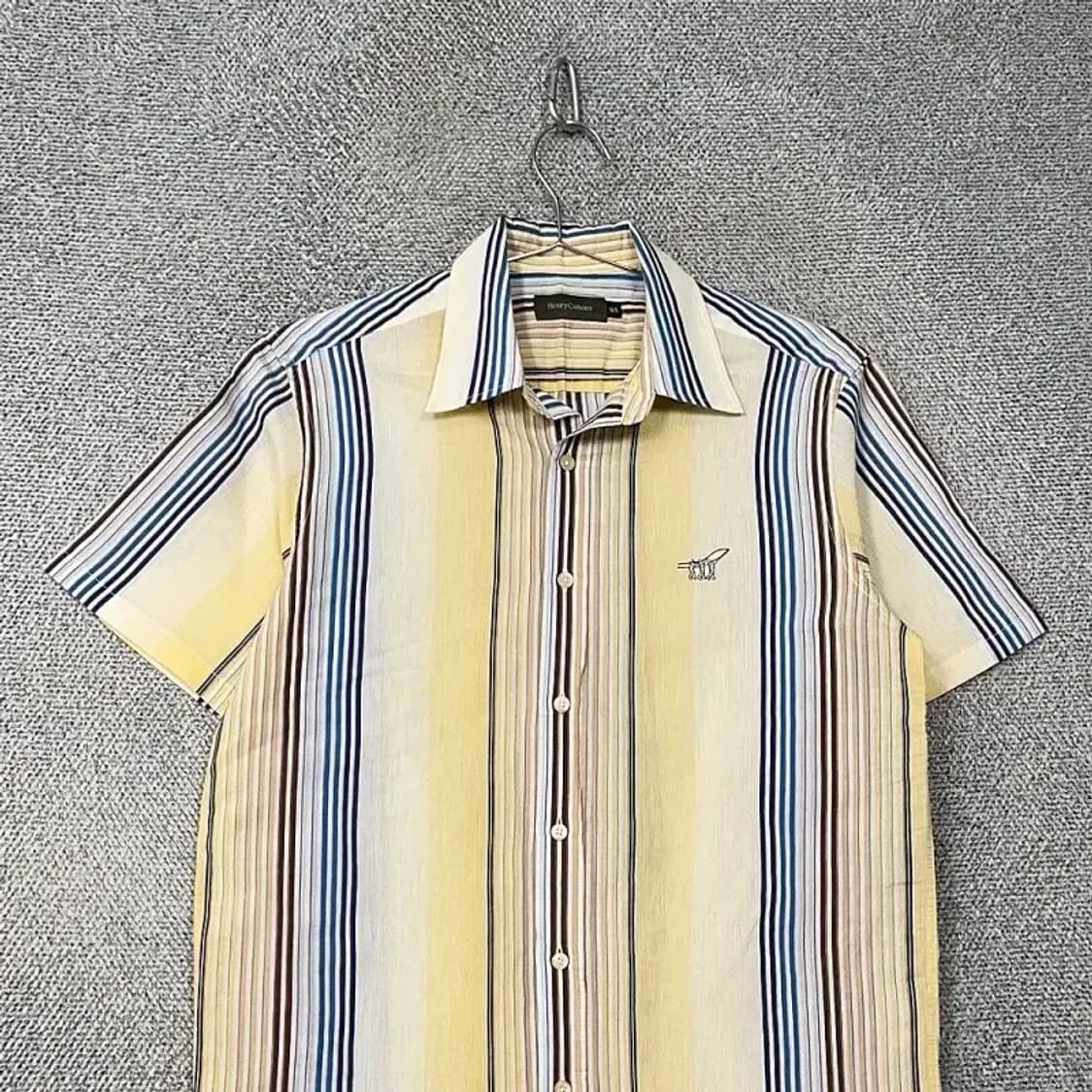 헨리코튼 남성 캐주얼 스트라이프 옐로우 반팔 셔츠 95 상품이미지3