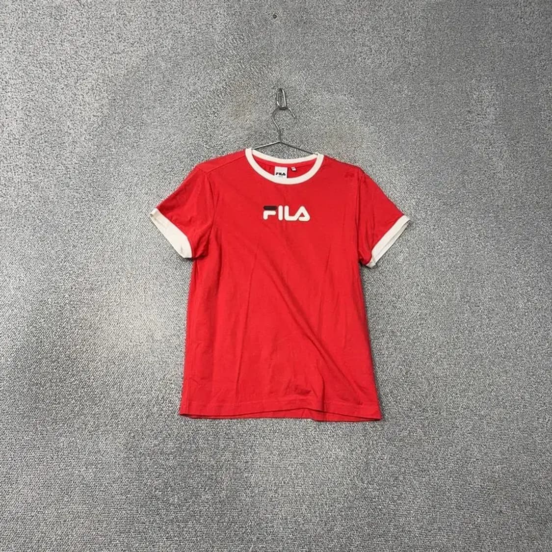 휠라 로고 여성 레드 링거 반팔 티 M 상품이미지1