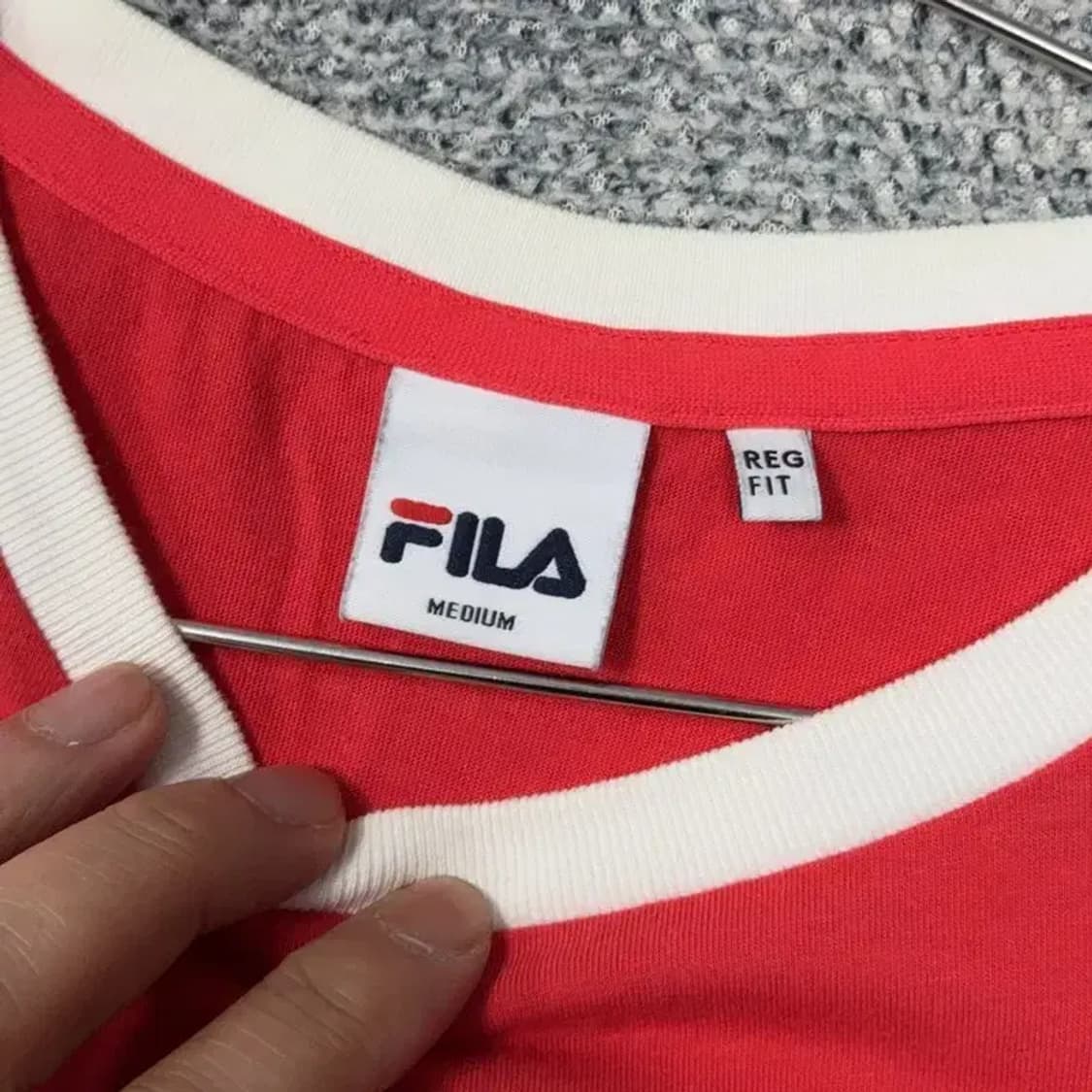 휠라 로고 여성 레드 링거 반팔 티 M 상품이미지3