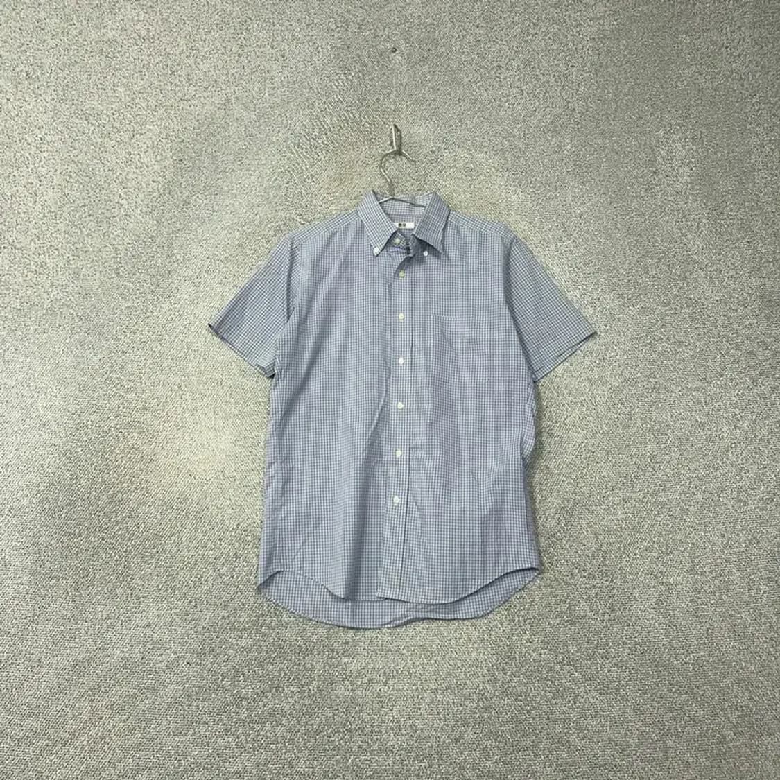 유니클로 블루 체크 캐주얼 남성 반팔 셔츠 M 상품이미지1