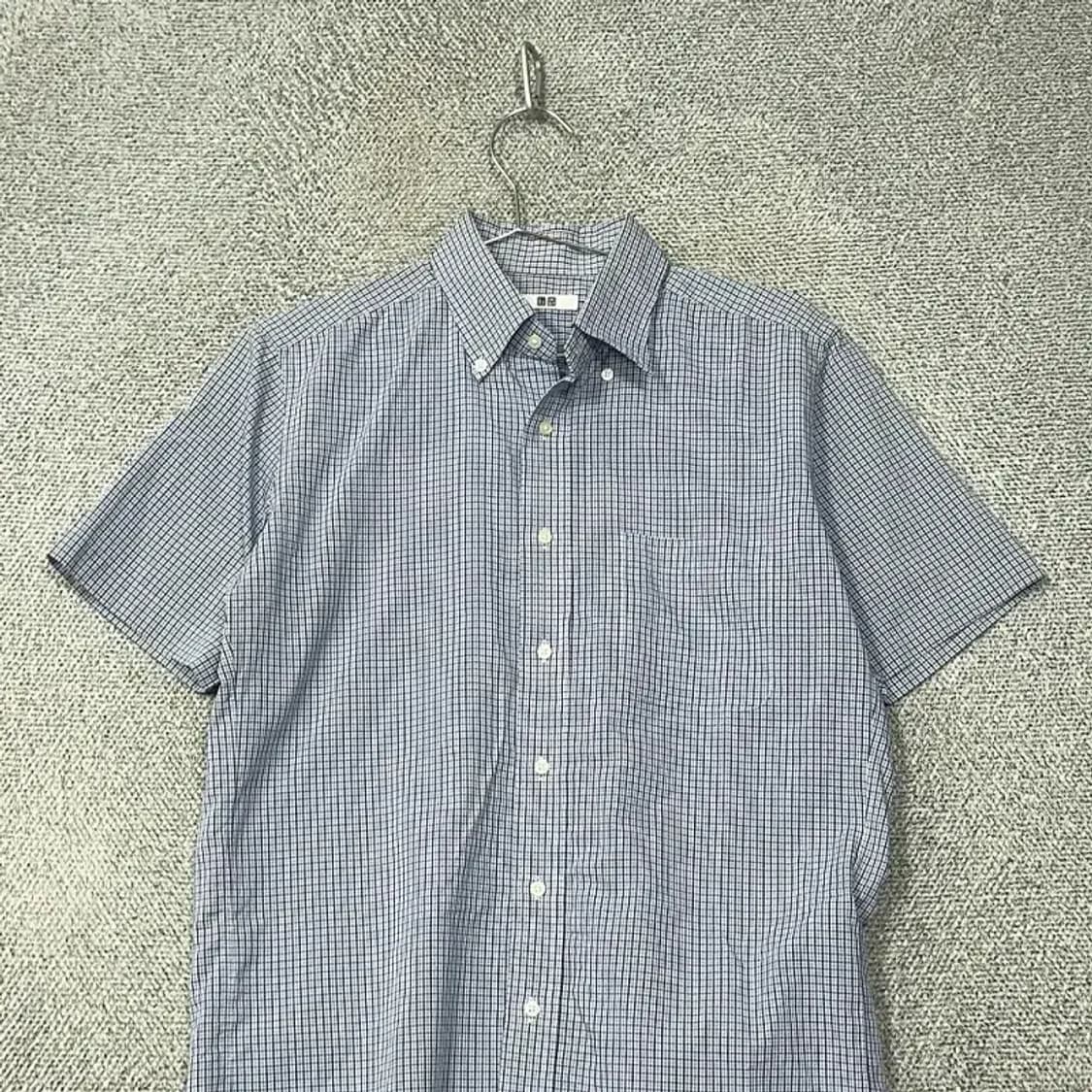 유니클로 블루 체크 캐주얼 남성 반팔 셔츠 M 상품이미지3