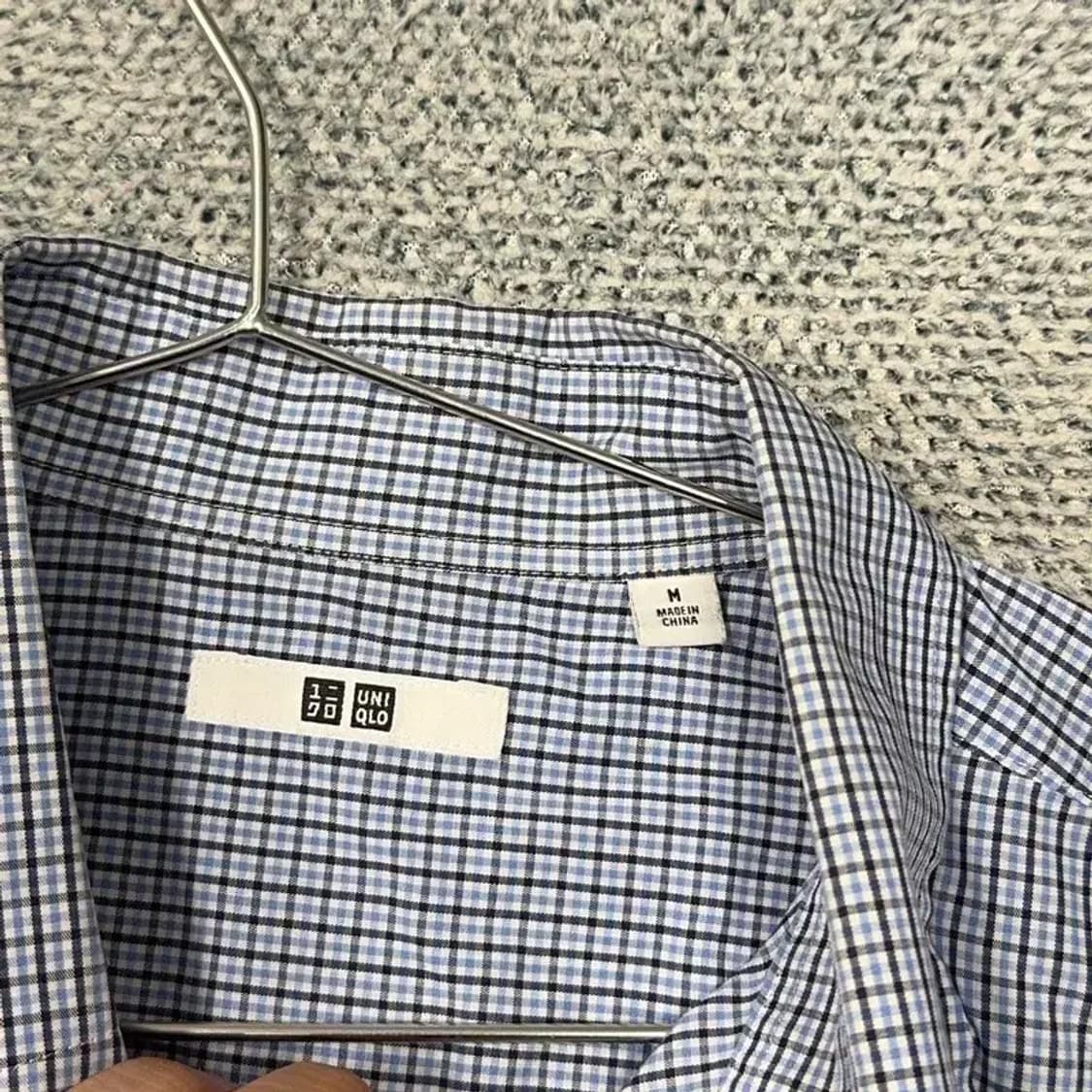 유니클로 블루 체크 캐주얼 남성 반팔 셔츠 M 상품이미지5