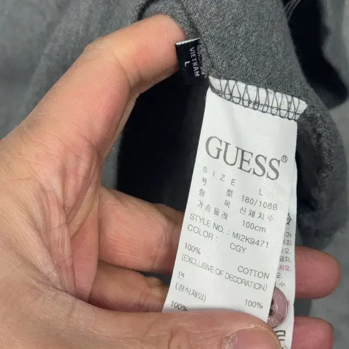 게스 그레이 캐주얼 로고 남성 반팔 카라티 L 상품이미지4