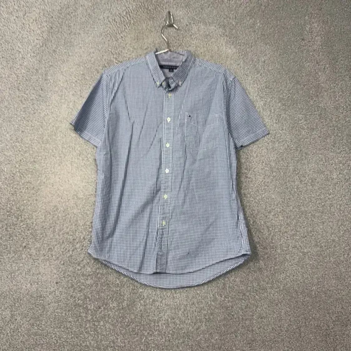 타미힐피거 캐주얼 로고 남성 체크 반팔 셔츠 L 상품이미지1