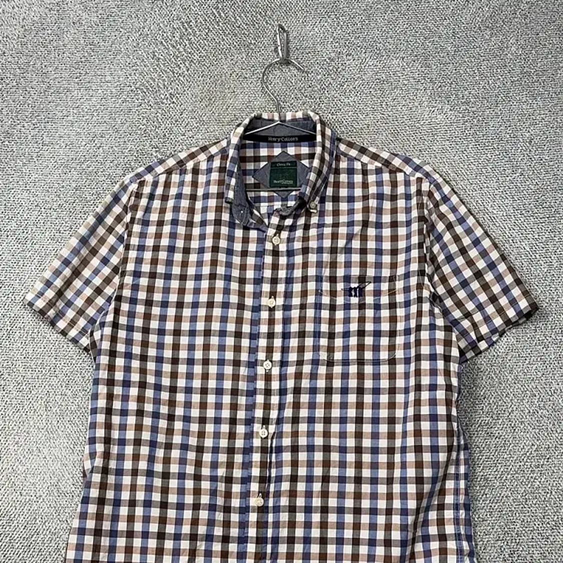 헨리코튼 로고 캐주얼 체크 반팔 셔츠 105 상품이미지3