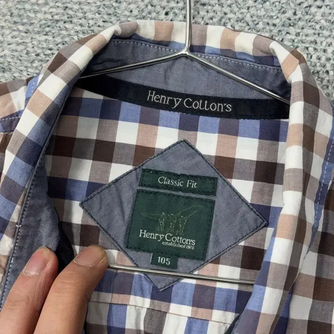 헨리코튼 로고 캐주얼 체크 반팔 셔츠 105 상품이미지5