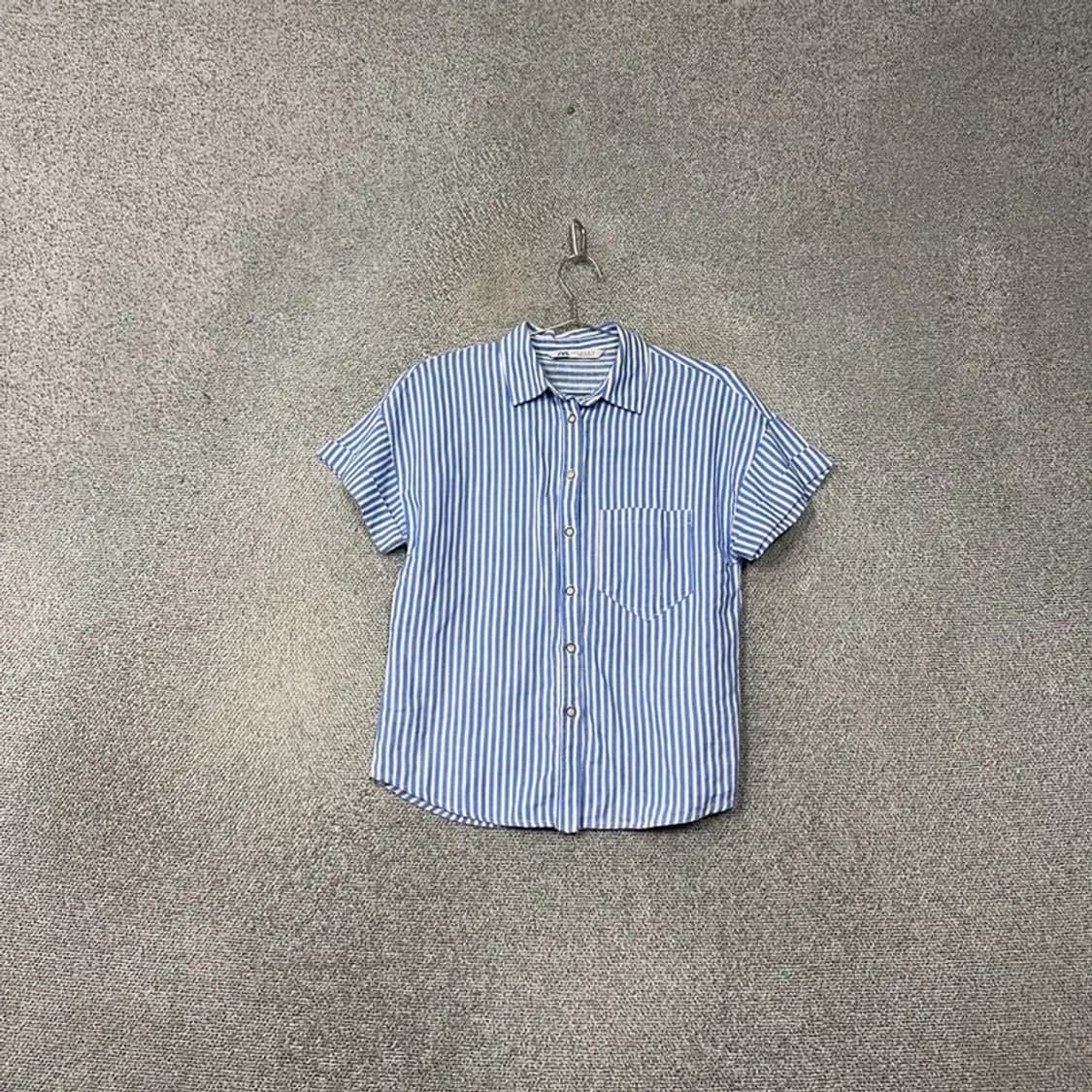 자라 스트라이프 블루 반팔 블라우스 XS 상품이미지1