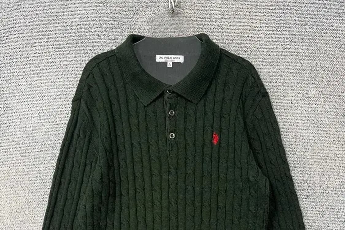 폴로아쎈 카키 로고 꽈배기 카라 니트 L 상품이미지3