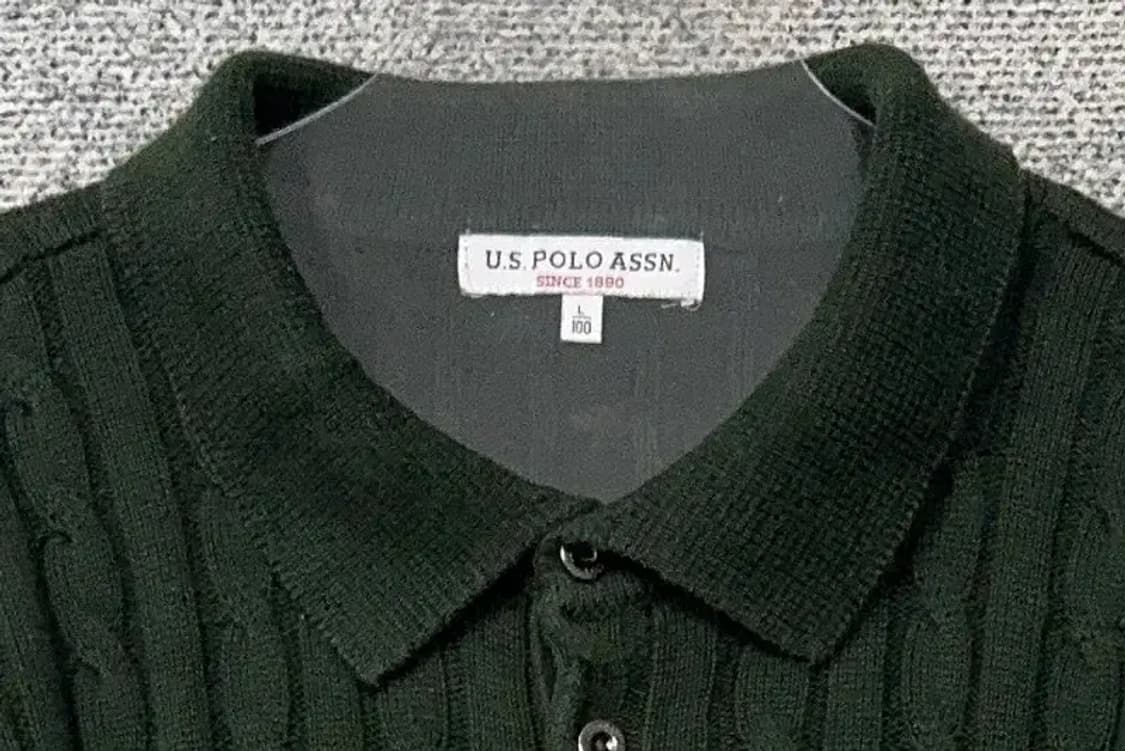 폴로아쎈 카키 로고 꽈배기 카라 니트 L 상품이미지5