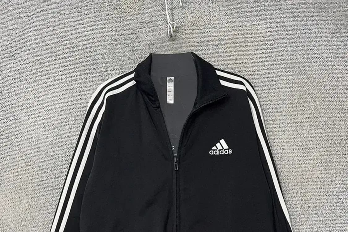 아디다스 블랙 로고 삼선 집업 저지 L 상품이미지3
