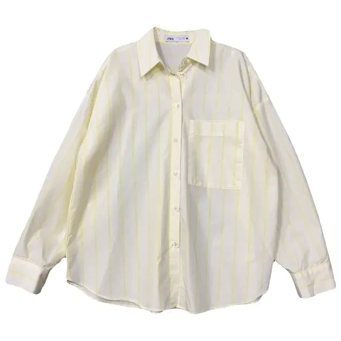 자라 스트라이프 크림 오버핏 블라우스 S 상품이미지1