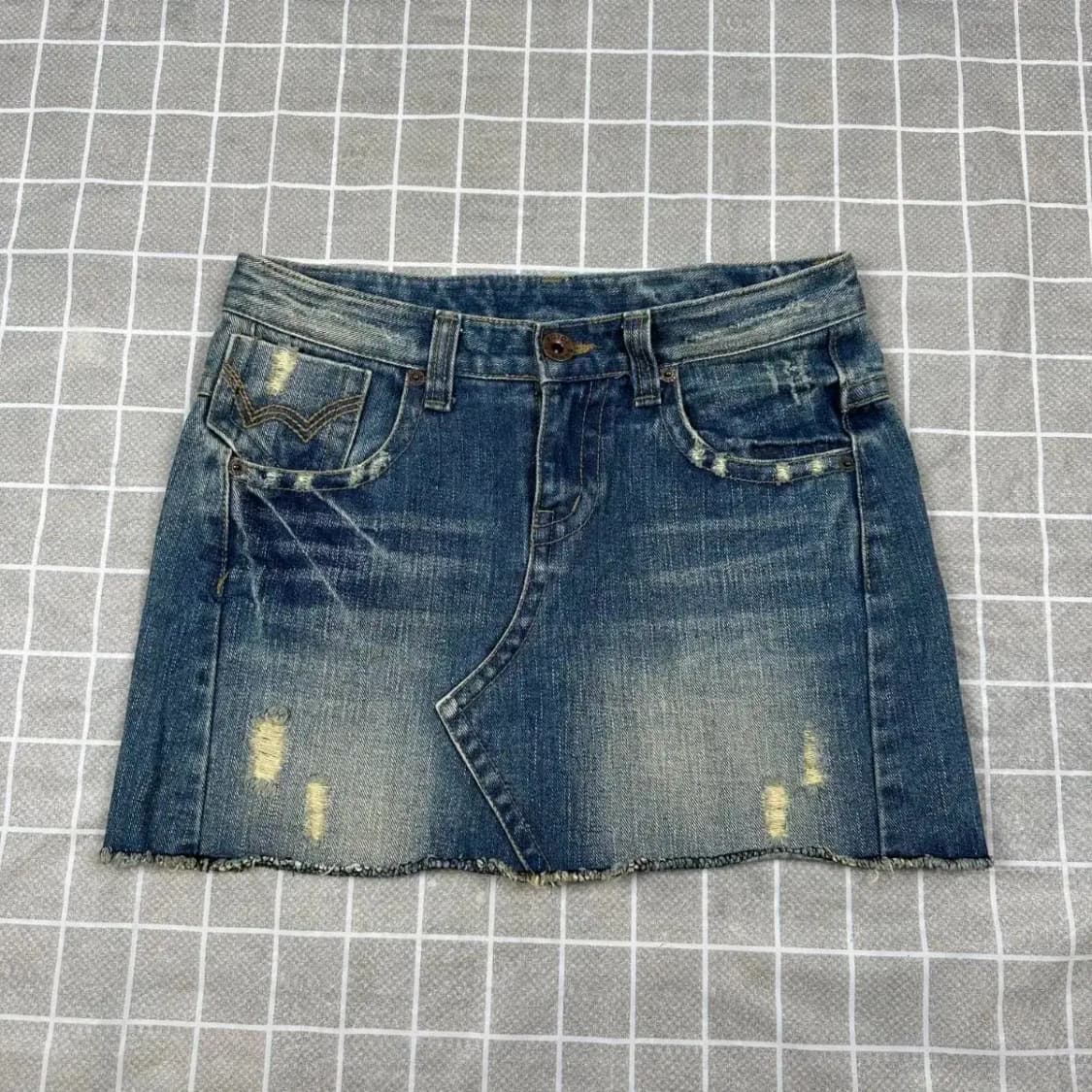 Y2K 데미지 데님 미니스커트 S 상품이미지1