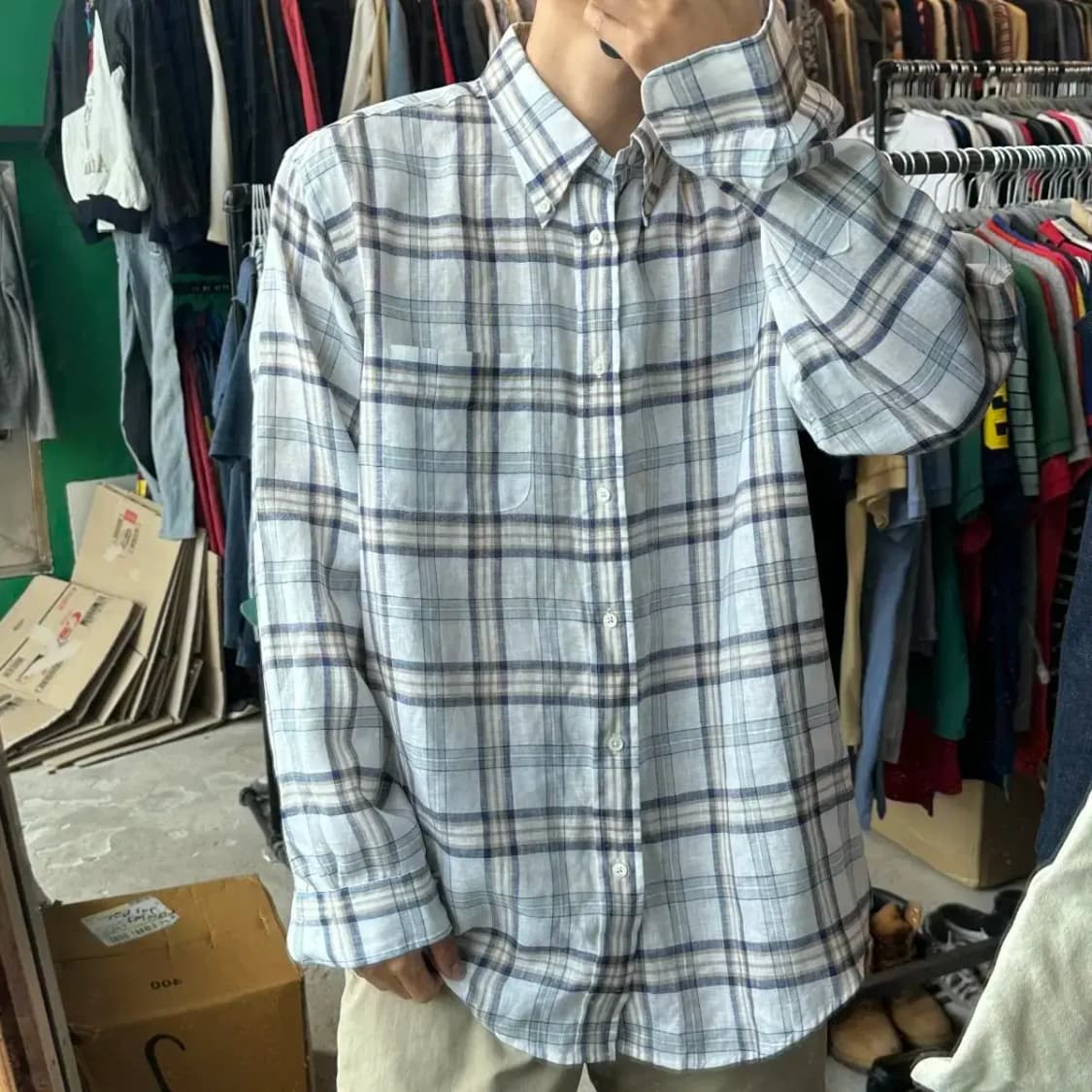 브룩스브라더스 린넨 체크 셔츠 XL 상품이미지1