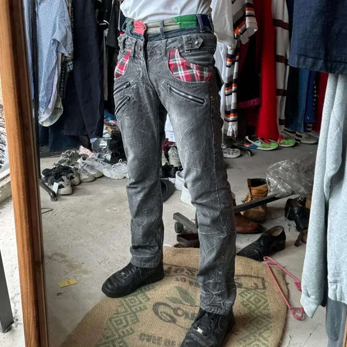 재팬 빈티지 패치워크 흑청 데님 M 상품이미지1