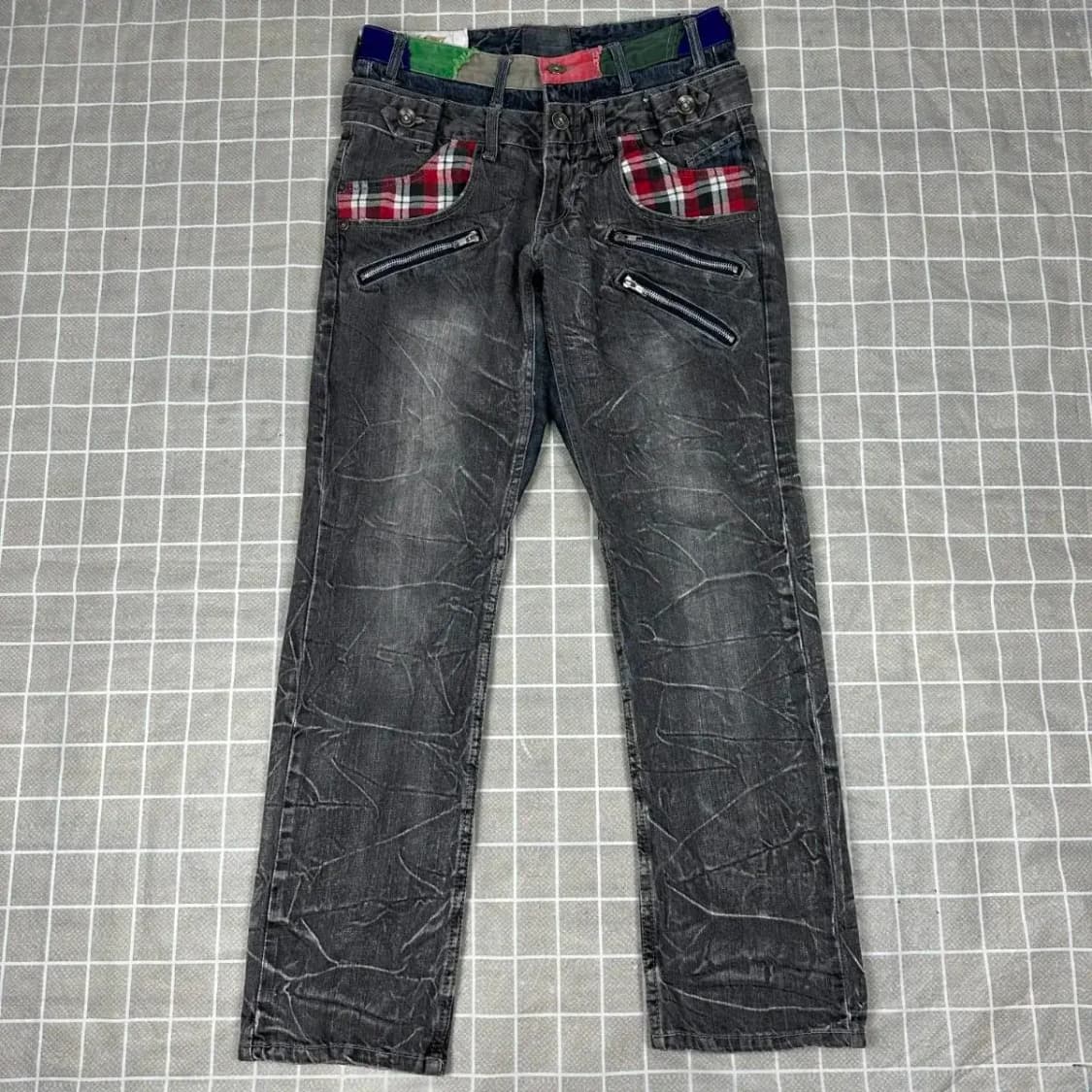 재팬 빈티지 패치워크 흑청 데님 M 상품이미지2