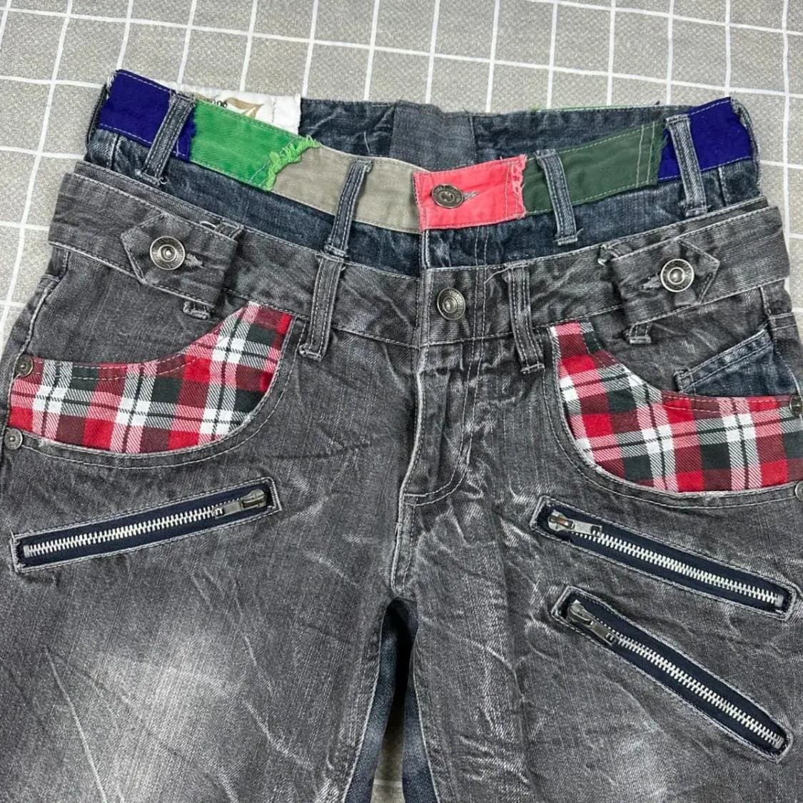 재팬 빈티지 패치워크 흑청 데님 M 상품이미지3