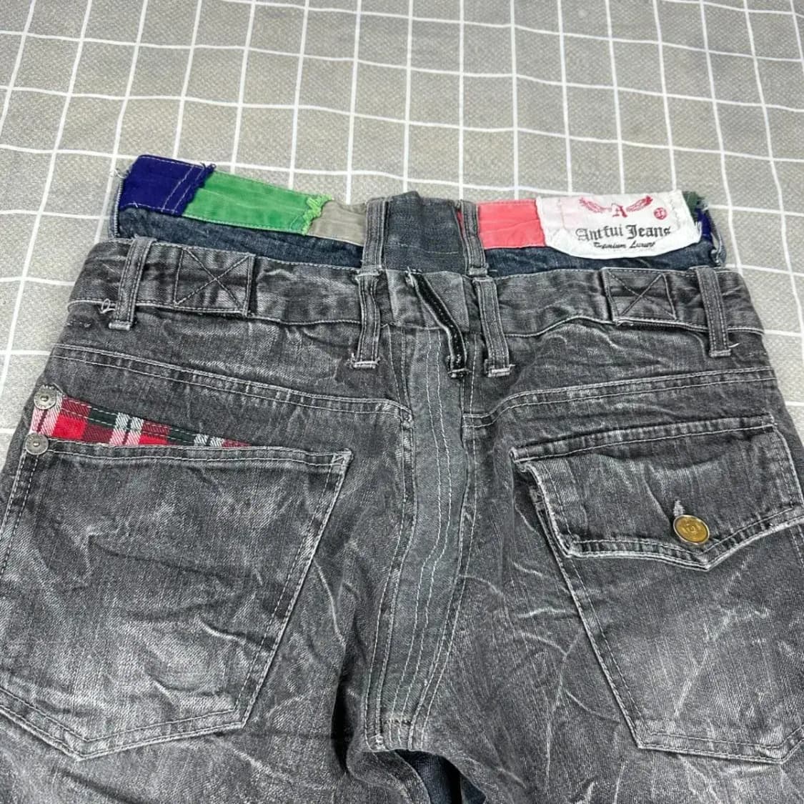 재팬 빈티지 패치워크 흑청 데님 M 상품이미지5