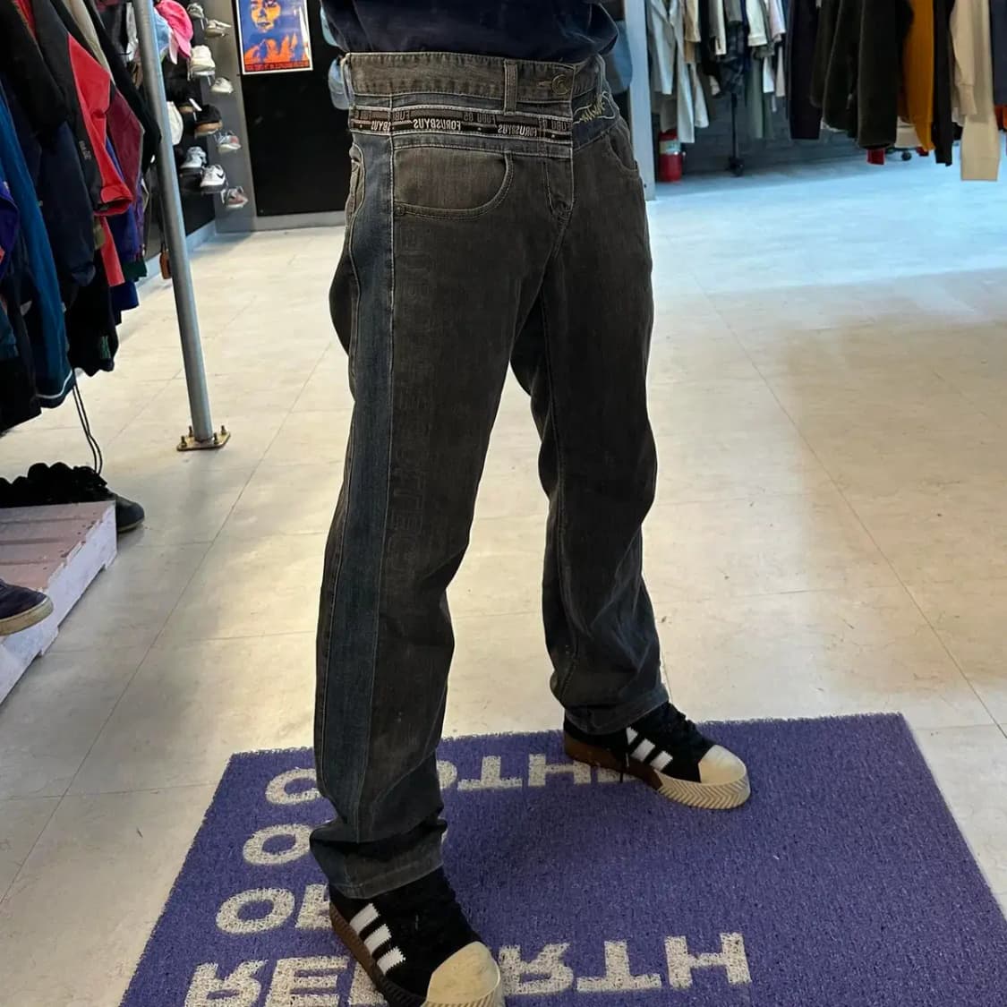 후부 빈티지 흑청 데님 팬츠 상품이미지5