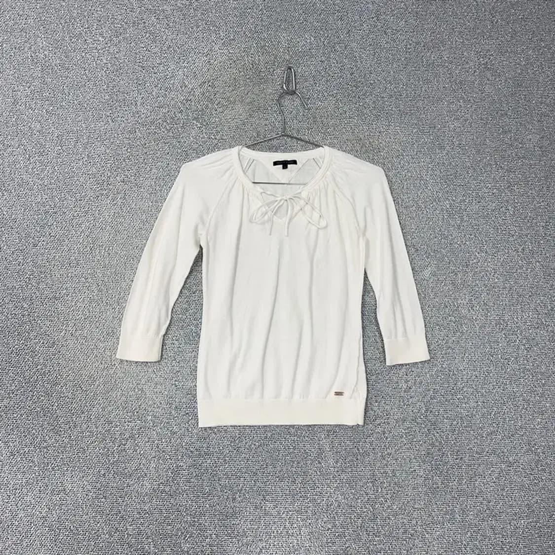 타미힐피거 브이넥 리본 화이트 여름 니트 긴팔 S 상품이미지1