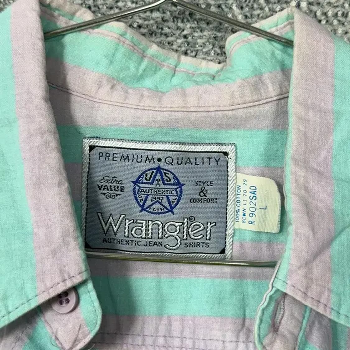 랭글러 빈티지 민트 스트라이프 반팔 셔츠 L 상품이미지5
