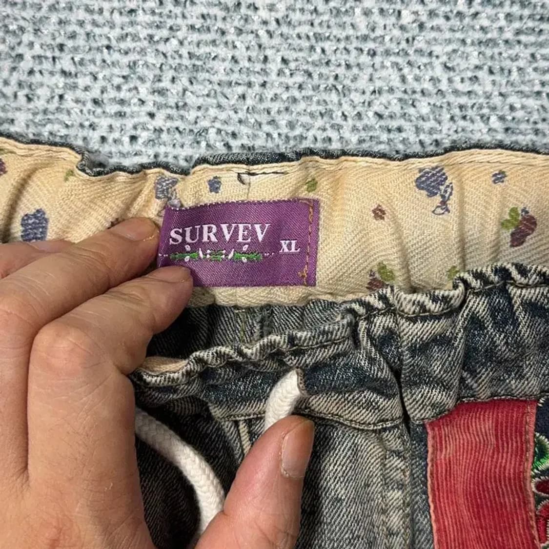 빈티지 자수 프린팅 데님 반바지 XL 상품이미지4