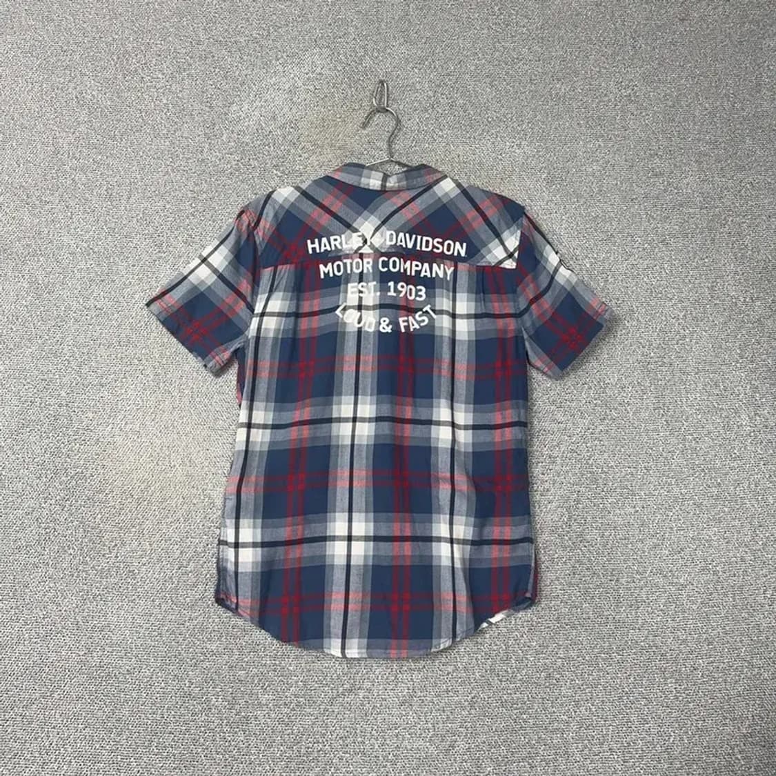 할리데이비슨 패치 백로고 플란넬 체크 반팔 셔츠 M 상품이미지1